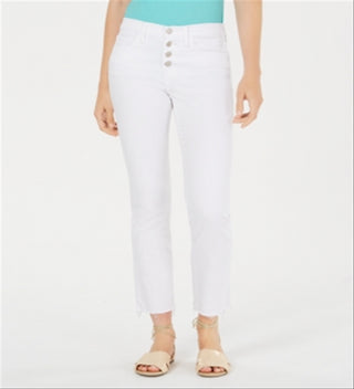 Flying Monkey Women's Button Fly Raw Hem Straight Leg Jeans White Size 27