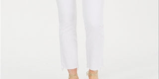 Flying Monkey Women's Button Fly Raw Hem Straight Leg Jeans White Size 27