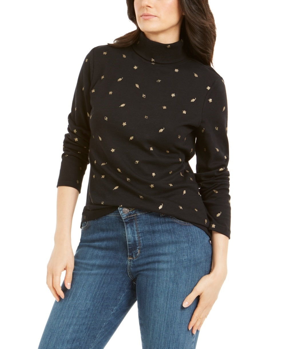 Karen Scott Women's Autumn Wind Turtleneck Black Size Small