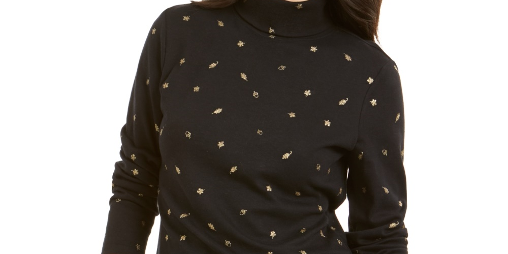 Karen Scott Women's Autumn Wind Turtleneck Black Size Small