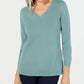 Karen Scott Women's 3/4 Sleeve V Neck Sweater Aquifer Blue Size Small