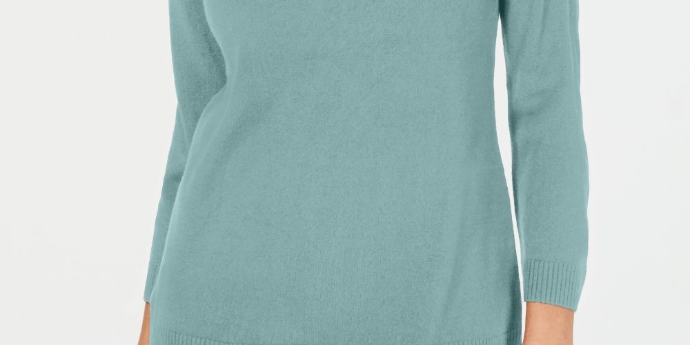 Karen Scott Women's 3/4 Sleeve V Neck Sweater Aquifer Blue Size Small