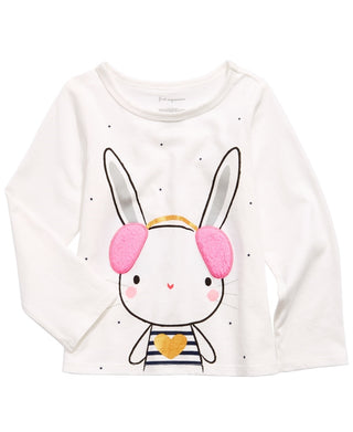 First Impressions Girl's Bunny Print T Shirt With Faux Sherpa Trim White Size 12