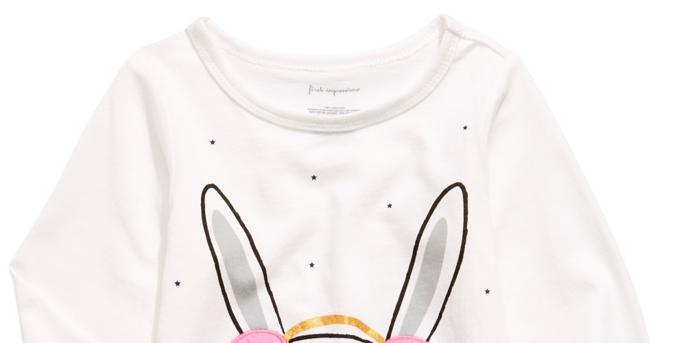 First Impressions Girl's Bunny Print T Shirt With Faux Sherpa Trim White Size 12
