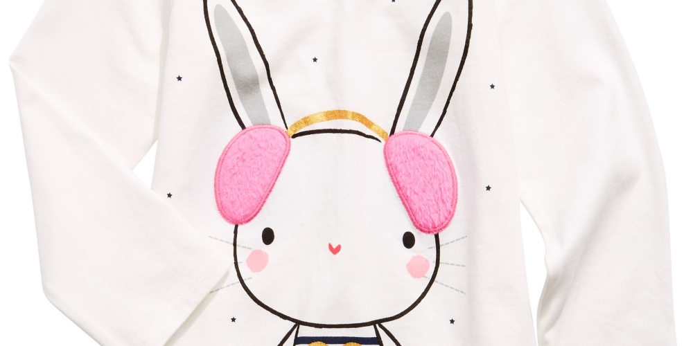 First Impressions Girl's Bunny Print T Shirt With Faux Sherpa Trim White Size 12