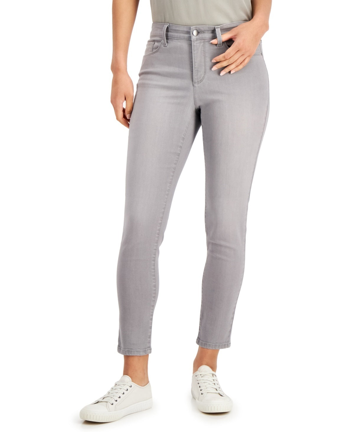 Charter Club Women's Bristol Tummy Control Skinny Ankle Jeans Gray Size 14