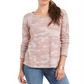 Style & Co Women's Printed Cotton Thermal Top Pink Camo Size Petite M