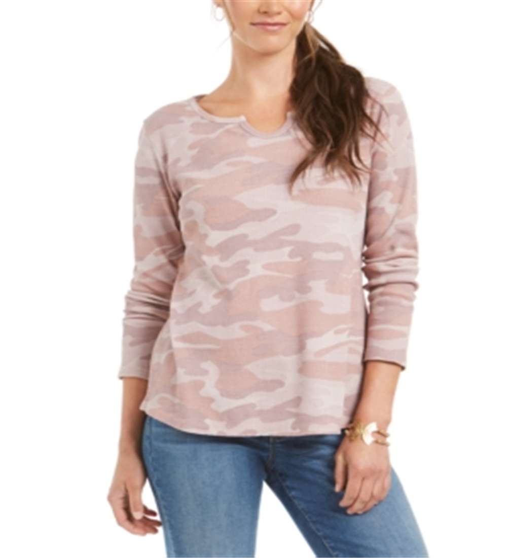 Style & Co Women's Printed Cotton Thermal Top Pink Camo Size Petite M
