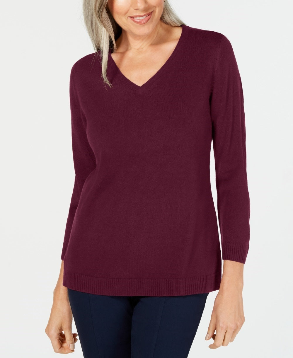 Karen Scott Women's V Neck Sweater Red Size PM