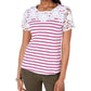 Charter Club Women's Cotton Crochet Striped Top  Pink Size XX-Large
