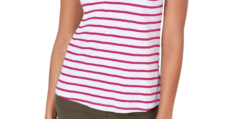 Charter Club Women's Cotton Crochet Striped Top  Pink Size XX-Large