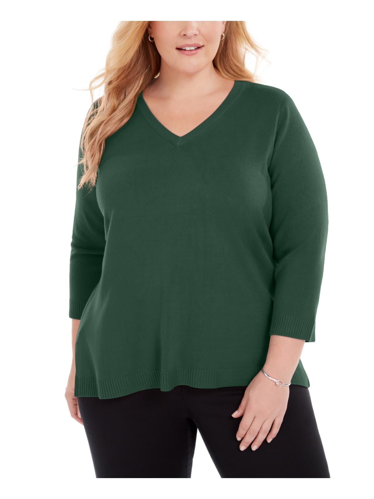 Karen Scott Women's Plus V Neck Sweater Green Size XL