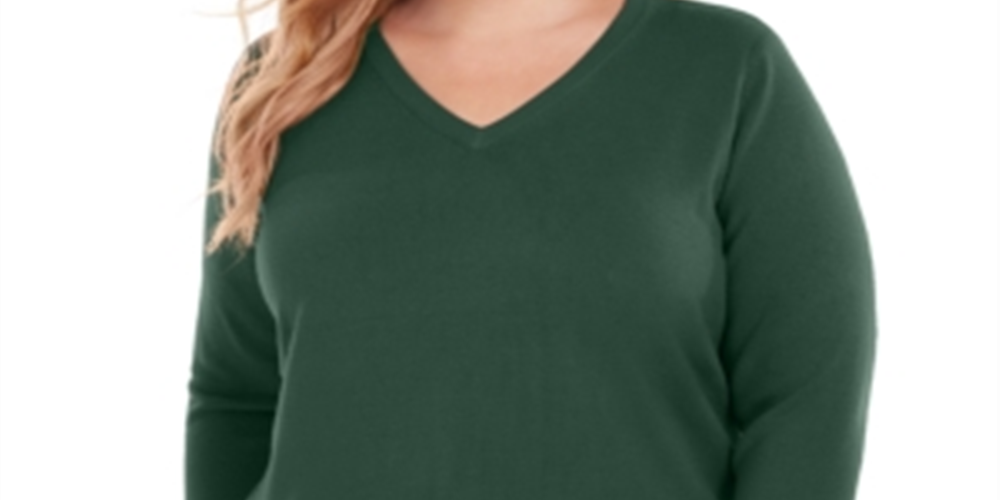 Karen Scott Women's Plus V Neck Sweater Green Size XL