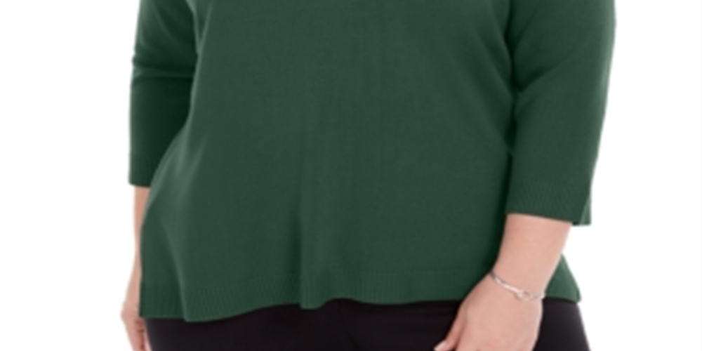 Karen Scott Women's Plus V Neck Sweater Green Size XL