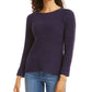 Style & Co Women's Textured Long Sleeve Jewel Neck Sweater Purple Size Petite Medium