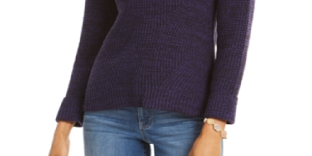 Style & Co Women's Textured Long Sleeve Jewel Neck Sweater Purple Size Petite Medium
