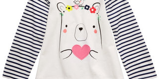 First Impressions Girl's Cotton Striped Bear T Shirt  White Size 3
