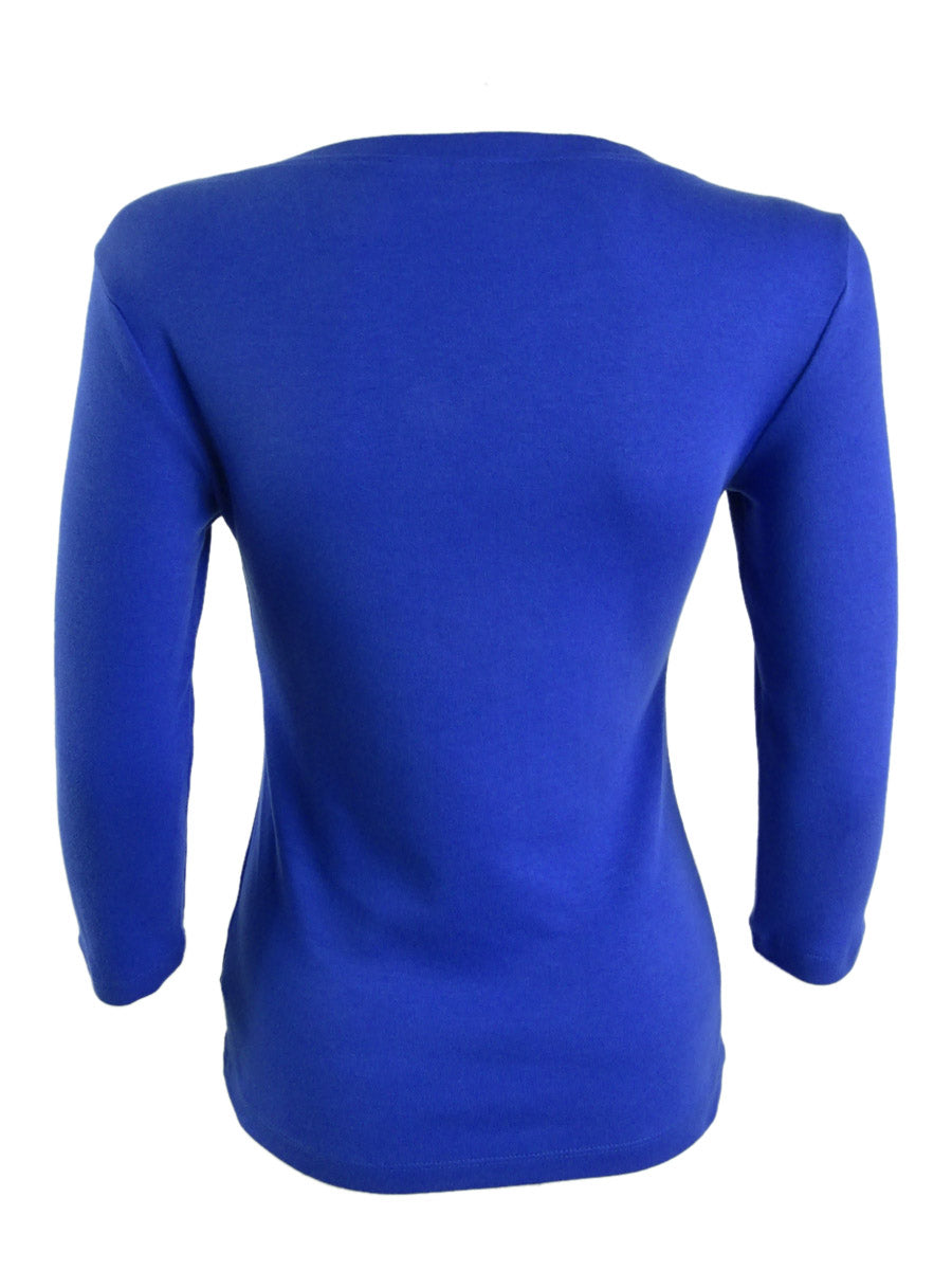 Karen Scott Women's Cotton 3/4 Sleeve Henley T-Shirt Blue Size Petite X-Large