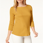 Charter Club Women's Pima Cotton Button Shoulder Top Honey Glaze Size Petite S