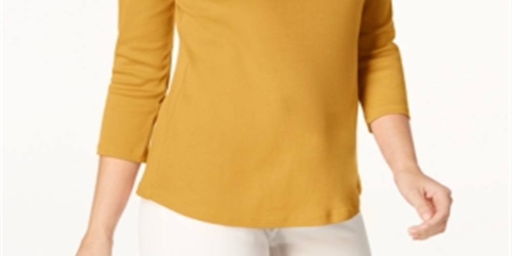 Charter Club Women's Pima Cotton Button Shoulder Top Honey Glaze Size Petite S