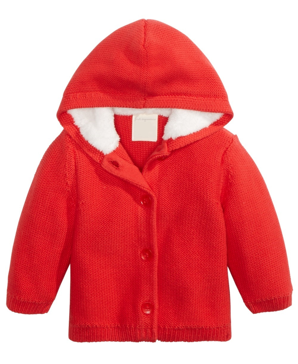 First Impressions Boy's Hooded Sweater With Faux Sherpa Lining Red Size 6
