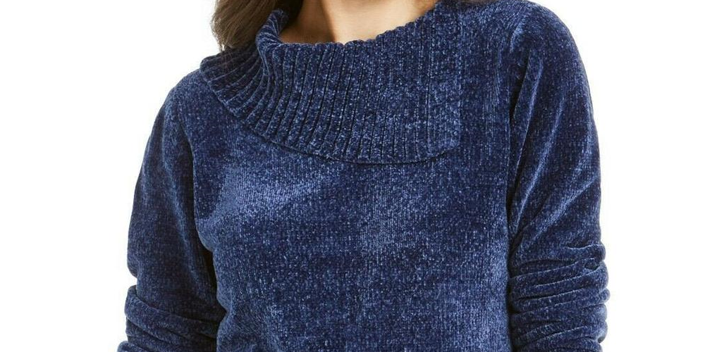 Karen Scott Women's Envelope Neck Chenille Sweater Navy Size Petite S/M