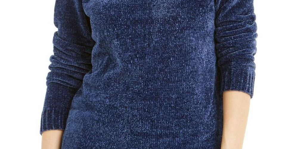 Karen Scott Women's Envelope Neck Chenille Sweater Navy Size Petite S/M
