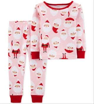 Carter's Baby Girl's 2 Pc Cotton Santa Pajamas Set Pink Size 18MOS