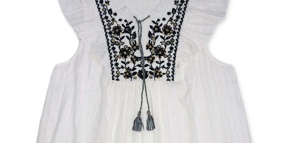 Style & Co Women's Cotton Embroidered Ruffle Sleeve Top White Size X-Small