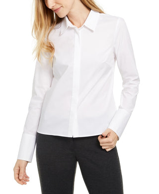 Calvin Klein Women's X Fit Slim Fit Long Sleeve Button Up Blouse White Size X-Large