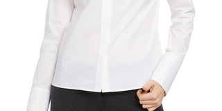 Calvin Klein Women's X Fit Slim Fit Long Sleeve Button Up Blouse White Size X-Large