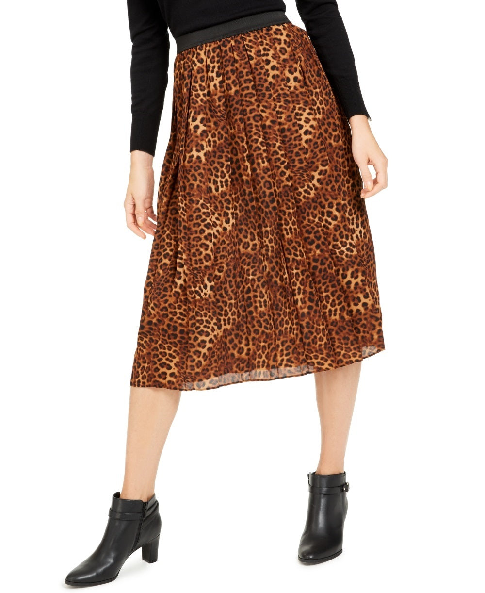 Charter Club Women's Animal Print Pleated Skirt Beige Size Medium