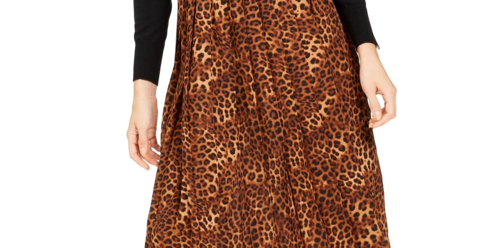 Charter Club Women's Animal Print Pleated Skirt Beige Size Medium