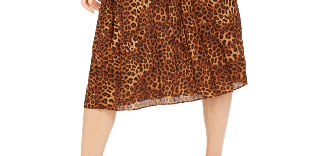 Charter Club Women's Animal Print Pleated Skirt Beige Size Medium