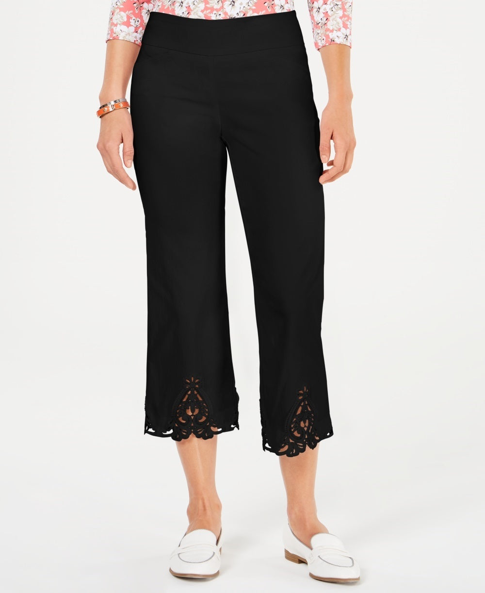 Charter Club Women's Crochet Hem Wide Leg Pants  Black Size 10