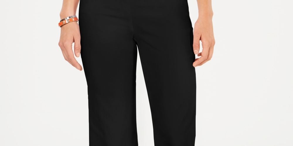 Charter Club Women's Crochet Hem Wide Leg Pants  Black Size 10