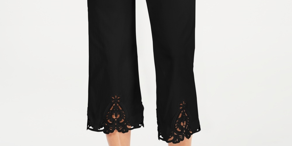 Charter Club Women's Crochet Hem Wide Leg Pants  Black Size 10
