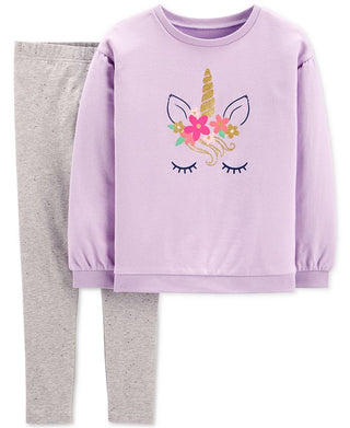 Carter's Little & Big Girl's 2 Pc Glitter Unicorn Top & Leggings Set Purple Size 6X