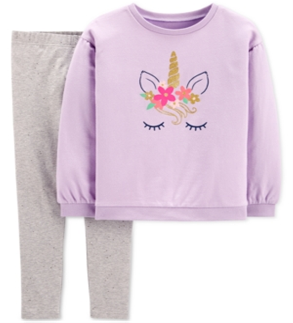 Carter's Little & Big Girl's 2 Pc Glitter Unicorn Top & Leggings Set Purple Size 6X