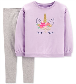 Carter's Little & Big Girl's 2 Pc Glitter Unicorn Top & Leggings Set Purple Size 6X