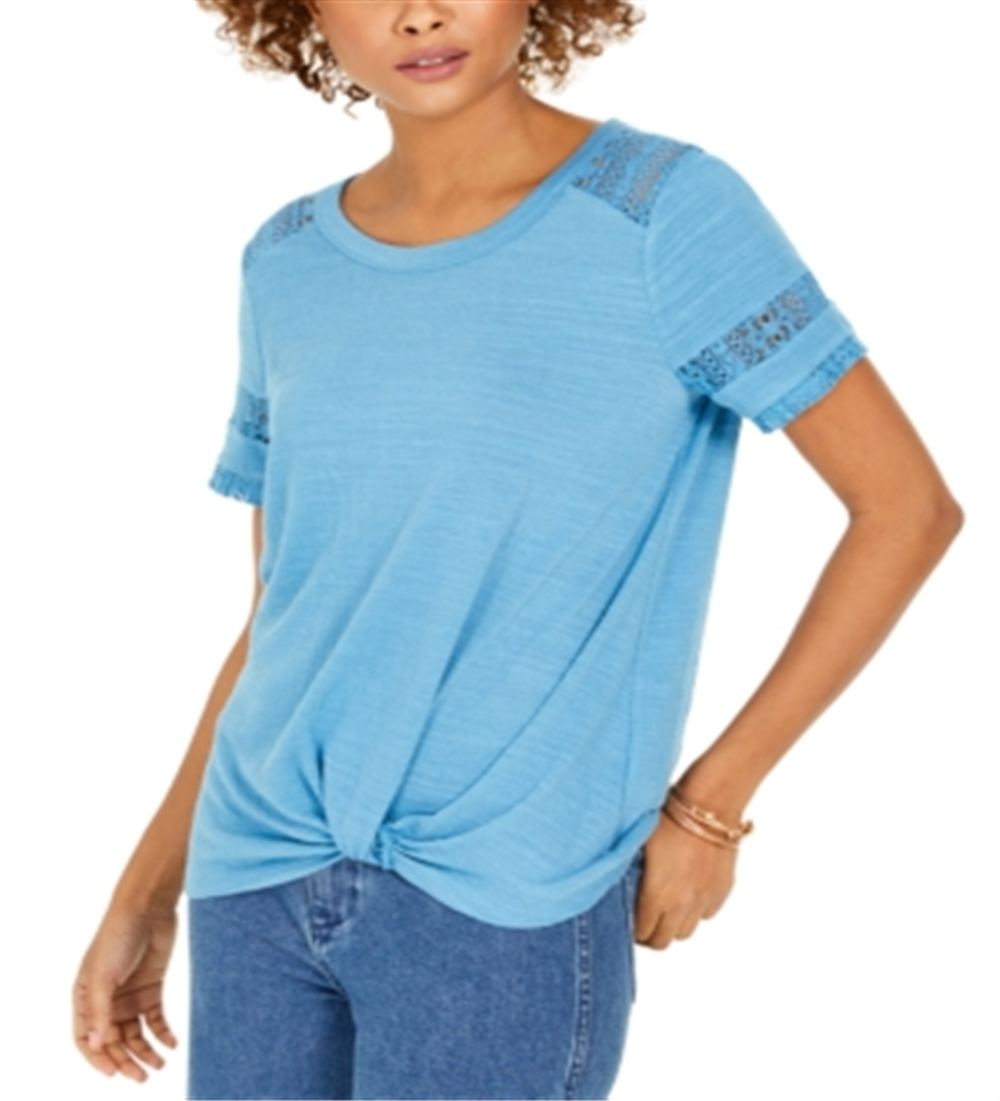Style & Co Women's Lace-Inset Top Blue Size Medium