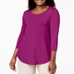 JM Collection Women's Three Quarter-Sleeve Top Fancy Pink Size Petite L
