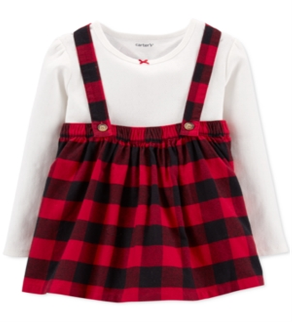 Carter's Toddler Girl's 2 Pc Cotton T-Shirt & Buffalo Check Jumper Set Red Size 2T