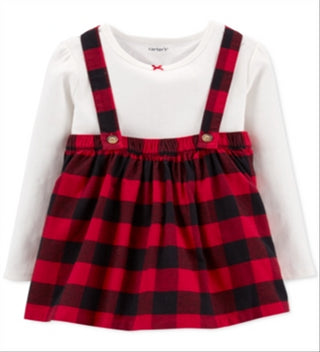 Carter's Toddler Girl's 2 Pc Cotton T-Shirt & Buffalo Check Jumper Set Red Size 2T