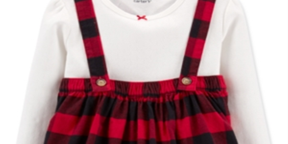 Carter's Toddler Girl's 2 Pc Cotton T-Shirt & Buffalo Check Jumper Set Red Size 2T