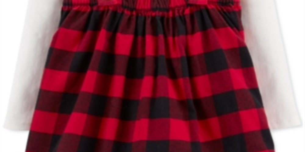 Carter's Toddler Girl's 2 Pc Cotton T-Shirt & Buffalo Check Jumper Set Red Size 2T