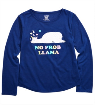 Max & Olivia Little & Big Girl's Llama Print Pajama Top Blue Size L 10/12