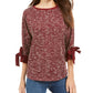 Charter Club Women's 3/4 Sleeve Bow Trim Top Wine Size X-Small