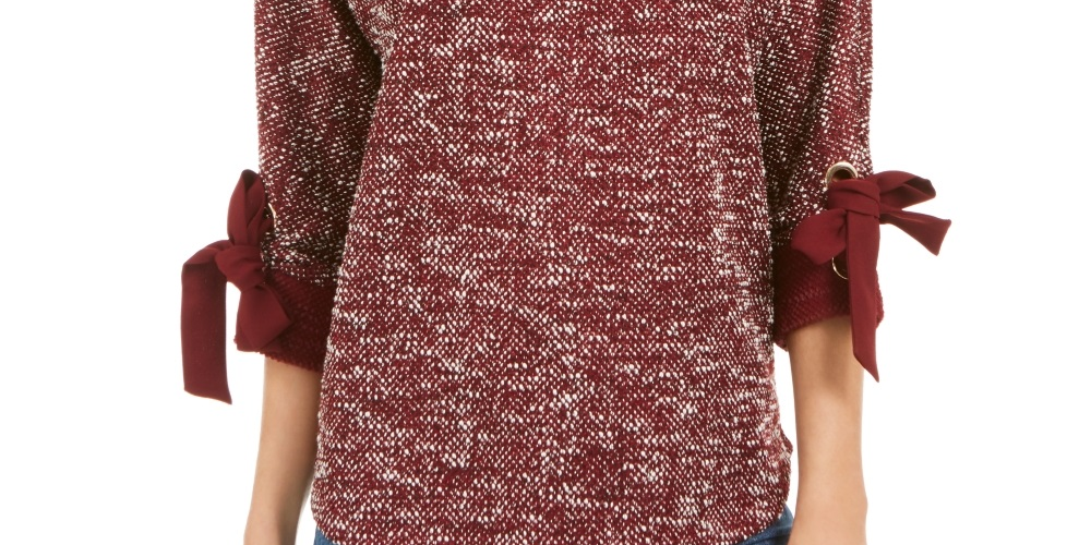 Charter Club Women's 3/4 Sleeve Bow Trim Top Wine Size X-Small