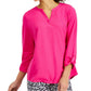Charter Club Women's Blouse Berry Cool V Neck Long Sleeve Pink Size X-Large